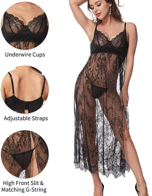 Load image into Gallery viewer, Women'S plus Size Lingerie Sexy Split Maxi Long Gown Sheer Dress
