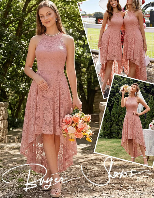 Load image into Gallery viewer, Women Halter Lace Wedding Guest Dress Hi-Lo Cocktail Party Bridesmaid Formal Dresses
