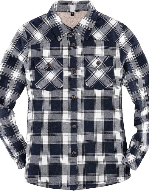 Load image into Gallery viewer, Womens Sherpa Lined Flannel Jacket with Hand Pockets, Plaid Button down Fuzzy Shirt Jackets
