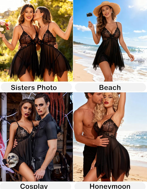 Load image into Gallery viewer, Lingerie for Women Lace Babydoll Sleepwear Boudoir Outfits plus Size Langeray XS-5XL

