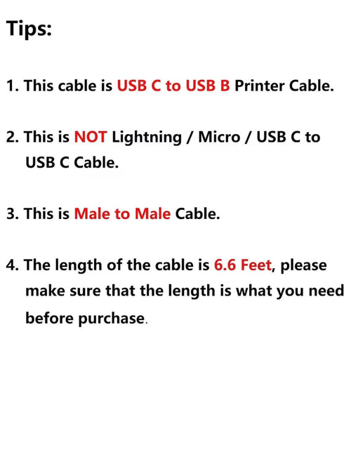 Load image into Gallery viewer, USB C Printer Cable 6.6FT  USB C to Printer Cable USB C to B, Scanner Cable Printer Cable to USB C MIDI Cable for Yamaha Casio Digital Piano MIDI Controller DJ Controller, 2M Black
