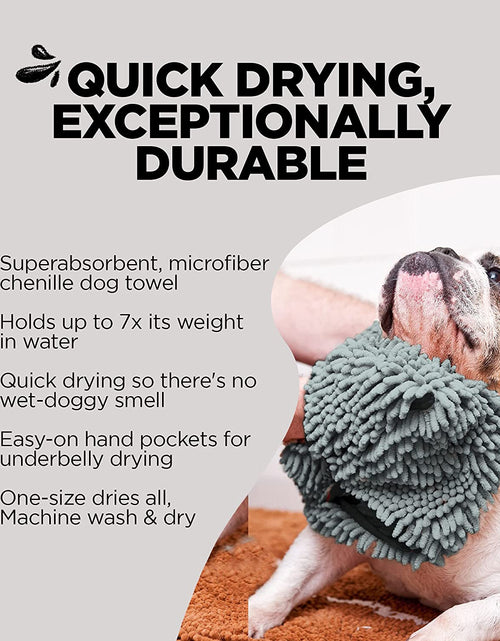 Load image into Gallery viewer, Soggy Doggy Super Shammy Dog Towel, Washable Microfiber Dog Towels for Drying Dogs and Cleaning Paws, Fast-Drying Dog Bath Towel with Hand Pockets, Gray/Gray Trim, 31 X 14 Inches
