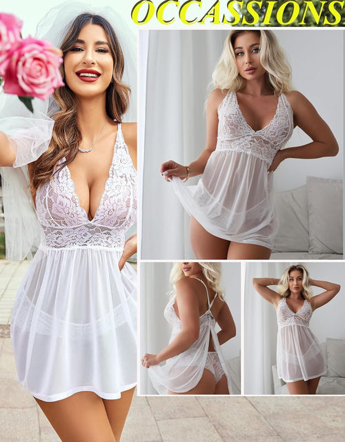 Load image into Gallery viewer, Women Lingerie Lace Babydoll Strap Chemise Halter Teddy V Neck Sleepwear
