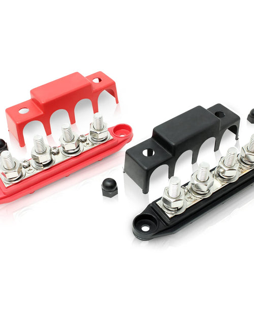 Load image into Gallery viewer, 4 Post Power Distribution Block Bus Bar with Cover - Made in the USA - 250 Amp Rating - Marine, Automotive, and Solar Wiring - Set of 2 (5/16")
