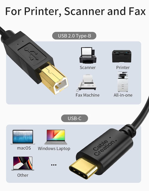 Load image into Gallery viewer, USB C Printer Cable 6.6FT  USB C to Printer Cable USB C to B, Scanner Cable Printer Cable to USB C MIDI Cable for Yamaha Casio Digital Piano MIDI Controller DJ Controller, 2M Black

